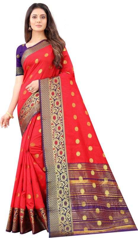Kanjivaram Cotton Blend, Cotton Silk Saree  (Red)