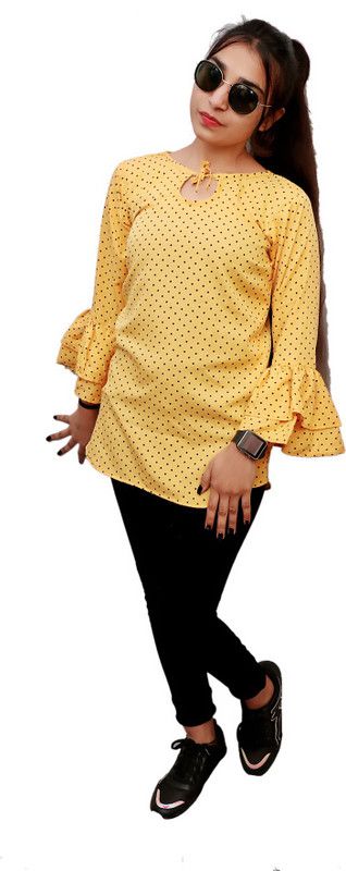 Casual Layered Polka Print Women Yellow Top