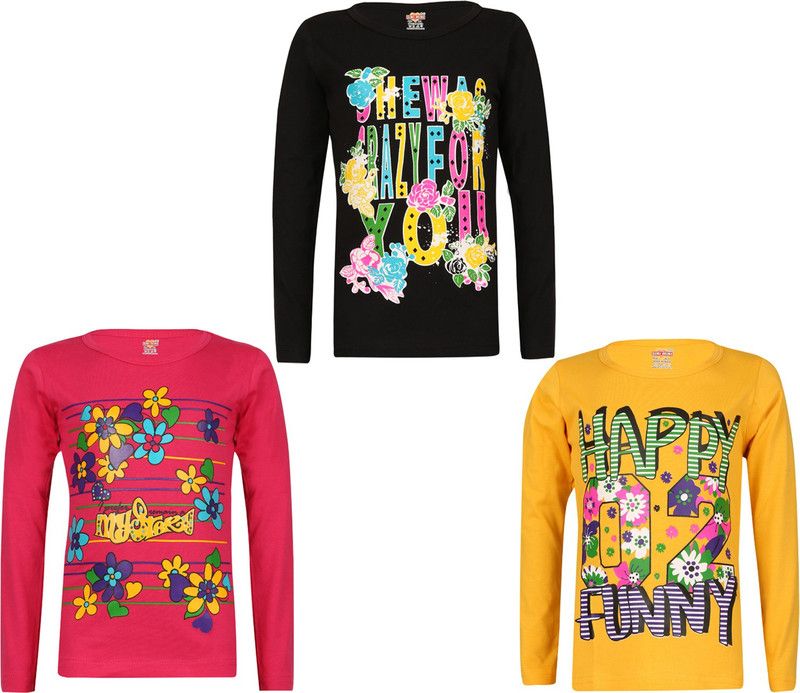 Girls Casual Cotton Jersey Top  (Multicolor, Pack of 3)