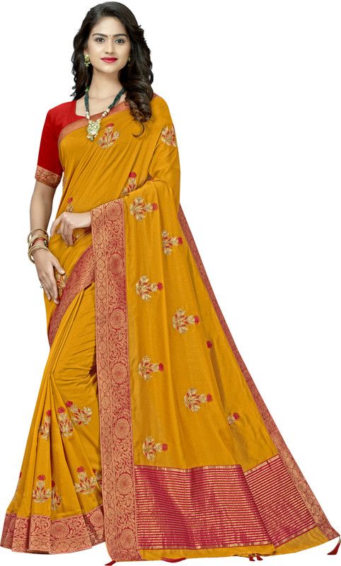 Embroidered Bollywood Silk Blend, Art Silk Saree  (Mustard)