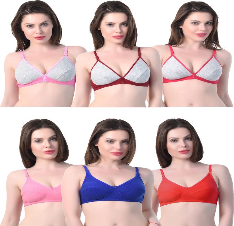 Pack of 6 Women Full Coverage Non Padded Bra  (Red, Maroon, Blue, Pink, Grey)