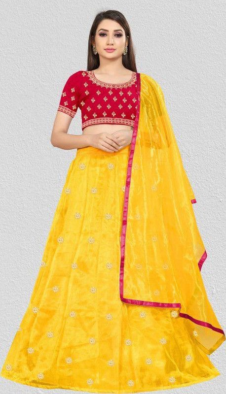 Net Semi Stitched Flared/A-line Gown  (Red)