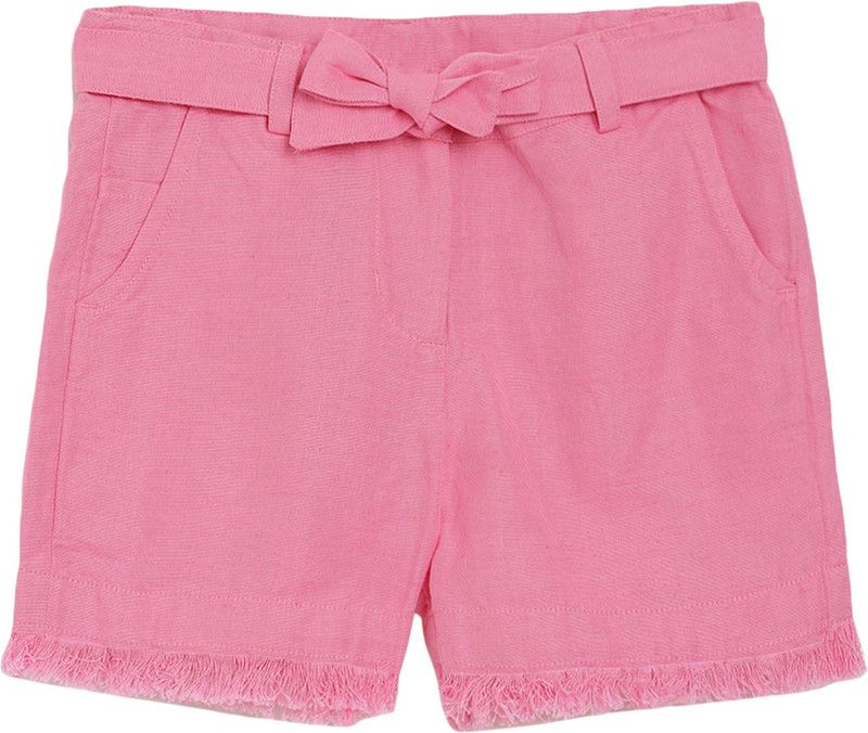 Short For Girls Casual Solid Linen  (Pink, Pack of 1)