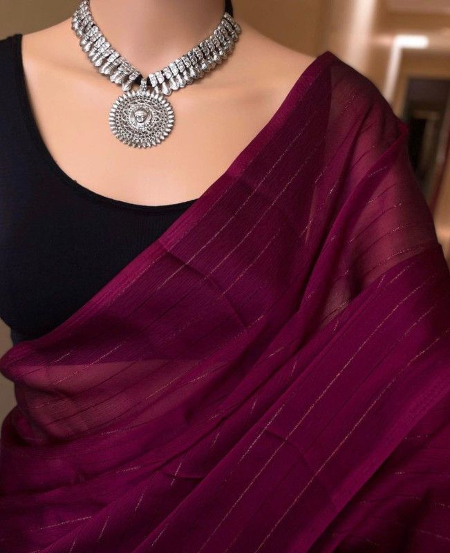 Embellished Daily Wear Chiffon Saree  (Purple)