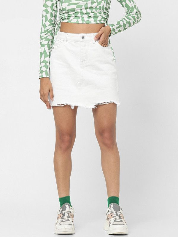 Women Solid Straight White Skirt