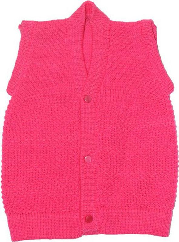 Baby Boys & Baby Girls Self Design V Neck Pink Sweater