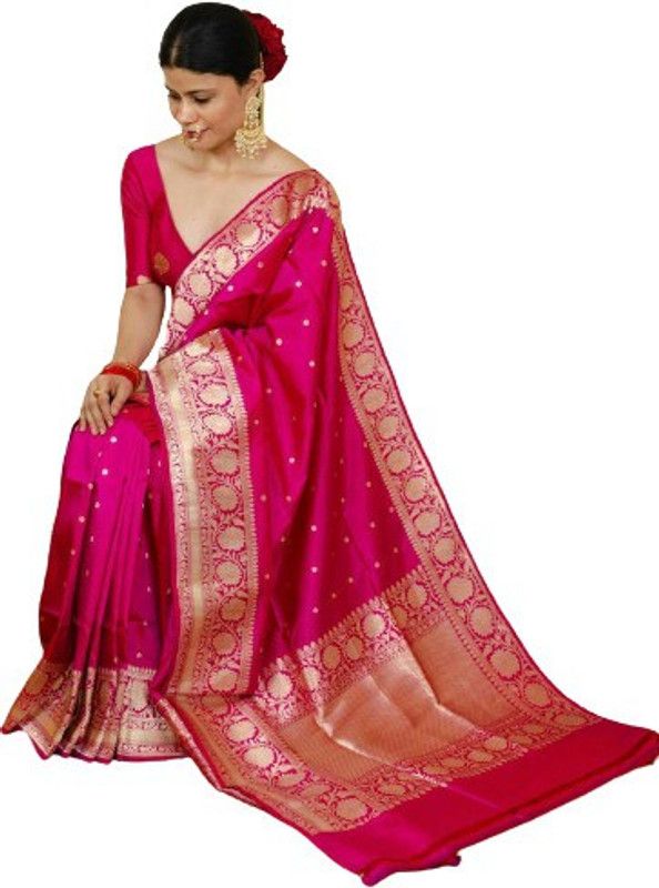 Self Design Bollywood Jacquard Saree  (Pink, Gold)