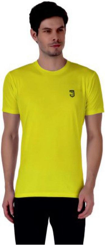 Solid Tshirt For Casual and Solid wear Men Solid Round Neck Elastane Yellow T-Shirt