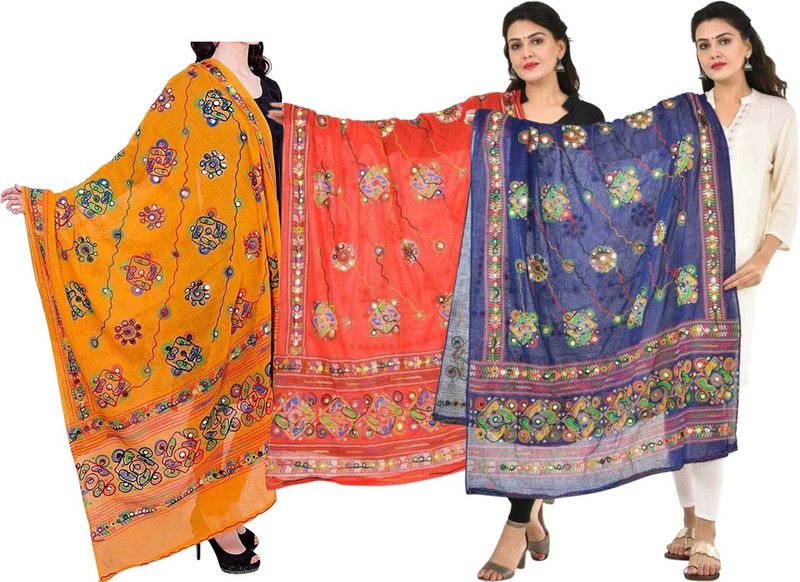 Pure Cotton Printed Yellow, Red, Dark Blue Women Dupatta