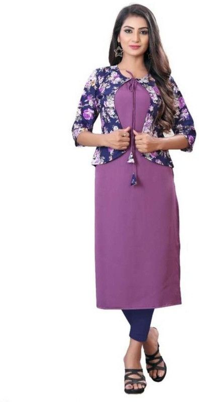 Girls Kurta  (Purple, White)