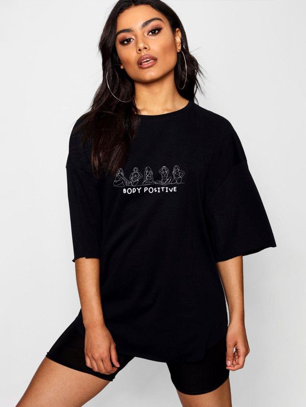 STEVE Women Graphic Print Round Neck Cotton Blend Black T-Shirt