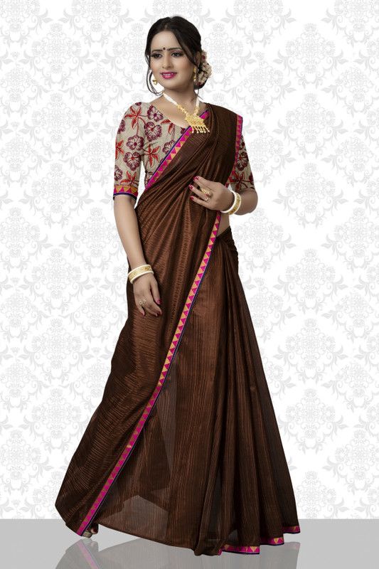 Embellished Bollywood Chanderi Saree  (Brown)