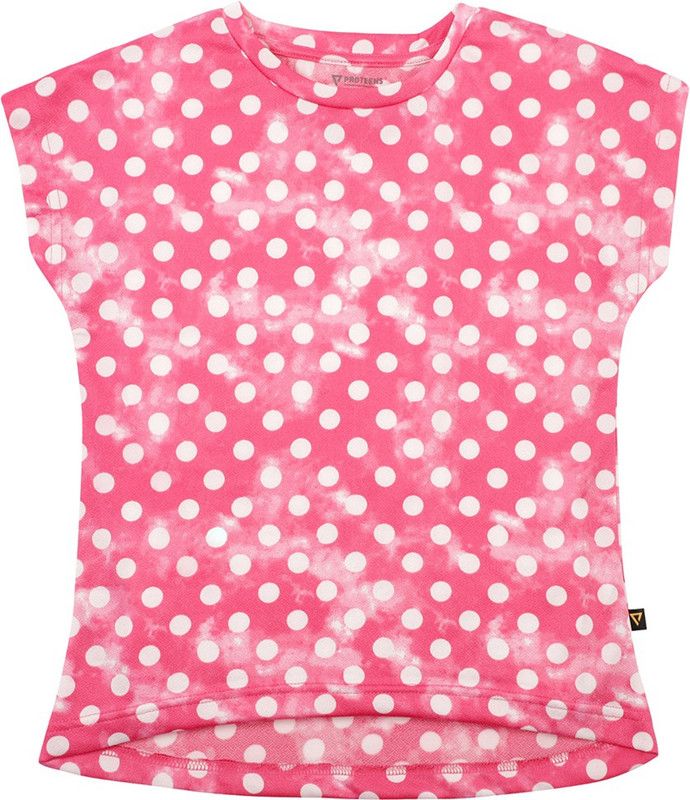 Girls Polka Print Pure Cotton T Shirt  (Pink, Pack of 1)