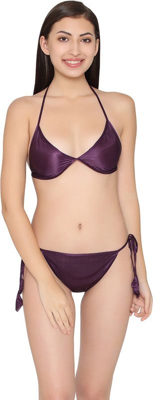 Satin Bra Brief Set In Purple Bra & Panty Set Solid Purple Lingerie Set