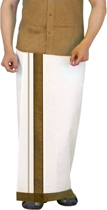 SK TRADERS SK_T_4M_DHOTI_WHITE-Brown Men Dhoti