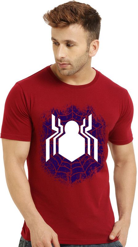 Far From HOME, SPIDER-MAN PHASE4 Men Printed Round Neck Pure Cotton Black T-Shirt