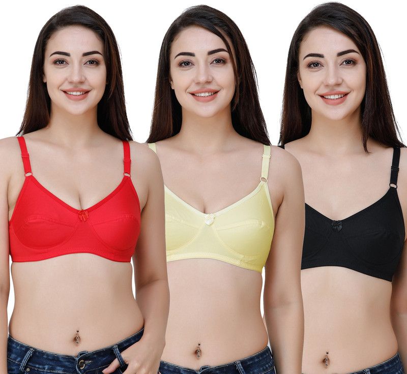 Pack of 3 Women Full Coverage Heavily Padded Bra  (Red, Beige, Black)
