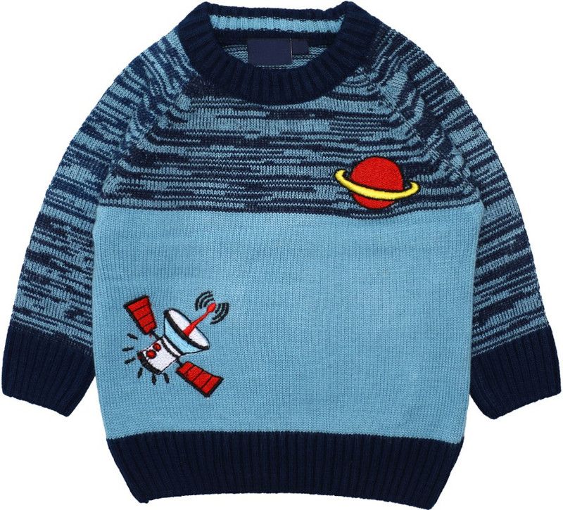 Boys Printed Round Neck Blue, White, Red Sweater