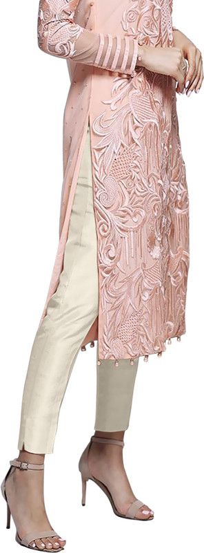 Women Regular Fit Cream Silk Blend Trousers