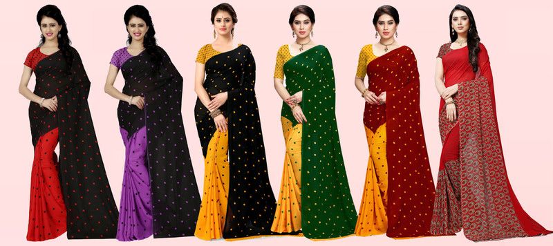 Printed Daily Wear Georgette Saree  (Pack of 6, Multicolor)