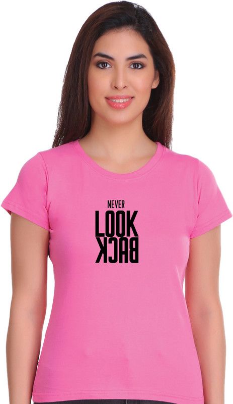 Women Typography Round Neck Cotton Blend Pink T-Shirt