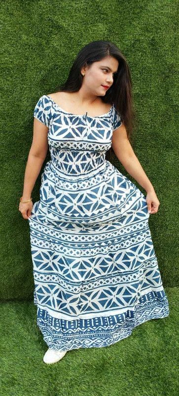 Women Gown Blue, White Dress