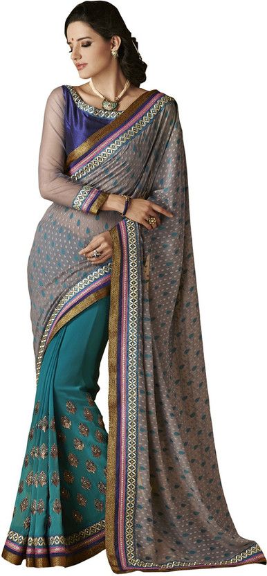 Self Design Bollywood Cotton Blend Saree  (Grey)