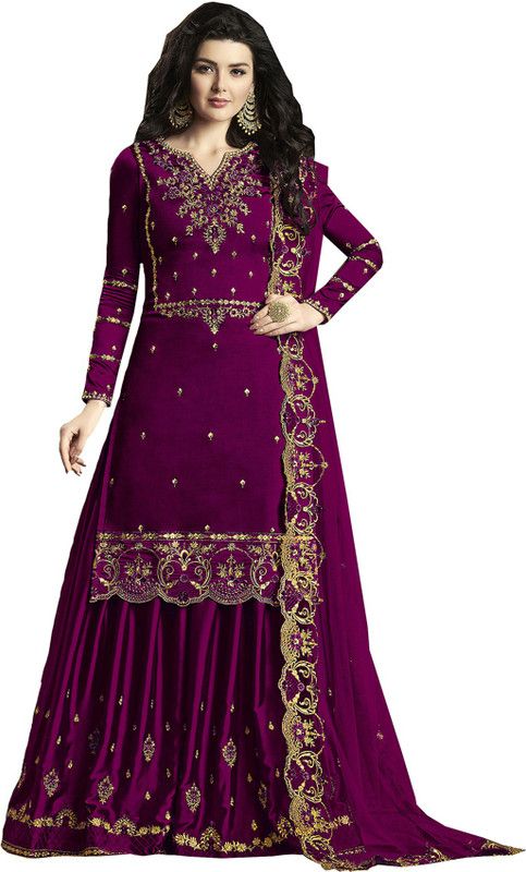 Semi Stitched Silk Blend Salwar Suit Material Embroidered