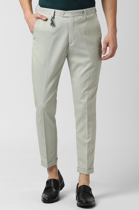 Men Slim Fit Light Green Viscose Rayon Trousers