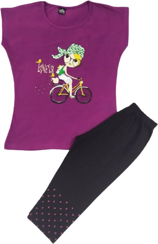 Girls Casual Top Capri  (Purple)