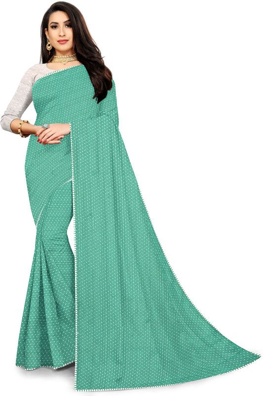Applique Bollywood Cotton Linen Saree  (Blue)