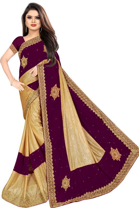 Embroidered, Embellished Bollywood Velvet Saree  (Purple)