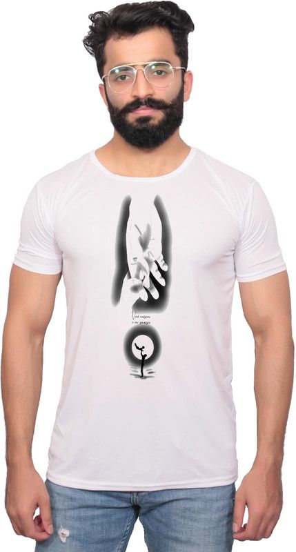 NNCPL--1701038 -XL Men Graphic Print Round Neck Polyester White T-Shirt