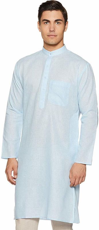Men Solid Khadi Cotton Straight Kurta  (Light Blue)