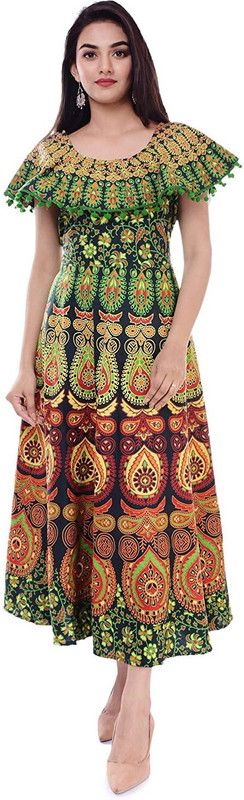 Printed Pure Cotton Stitched Anarkali Gown  (Multicolor)