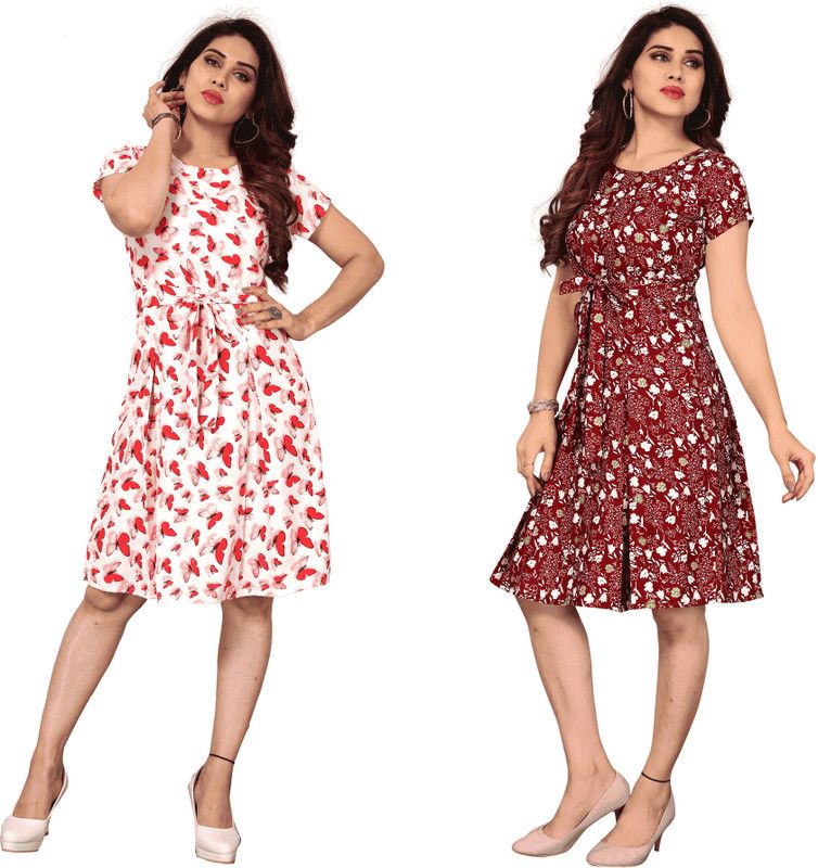 Women A-line Pink, Maroon Dress