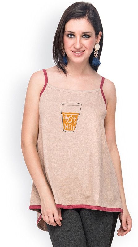 Casual Sleeveless Printed Women Brown, Maroon Top