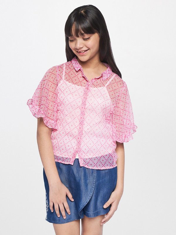 Girls Casual Polyester Shirt Style Top  (Pink, Pack of 1)