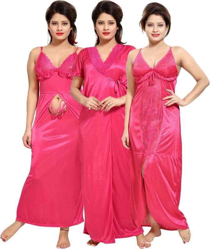 Pack of 3 Women Nighty Set  (Pink)