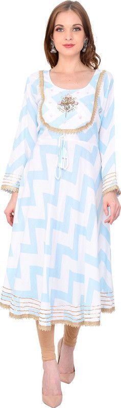 Women Geometric Print Viscose Rayon Flared Kurta  (Light Blue)