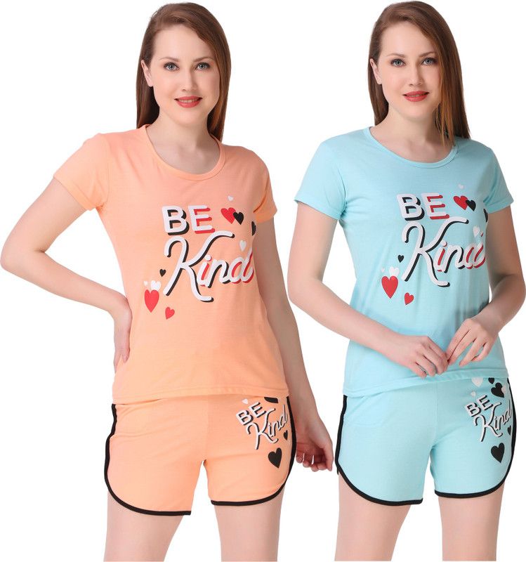 Women Printed Multicolor Top & Shorts Set