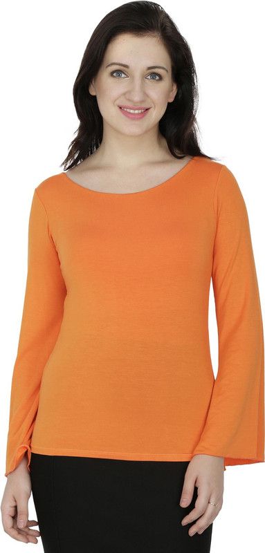 Party Bell Sleeves Solid Women Orange Top