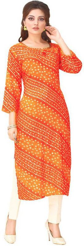 Women Bandhani Viscose Rayon A-line Kurta  (Orange)
