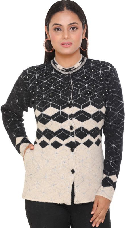 Women Printed Crew Neck Grey Sweater