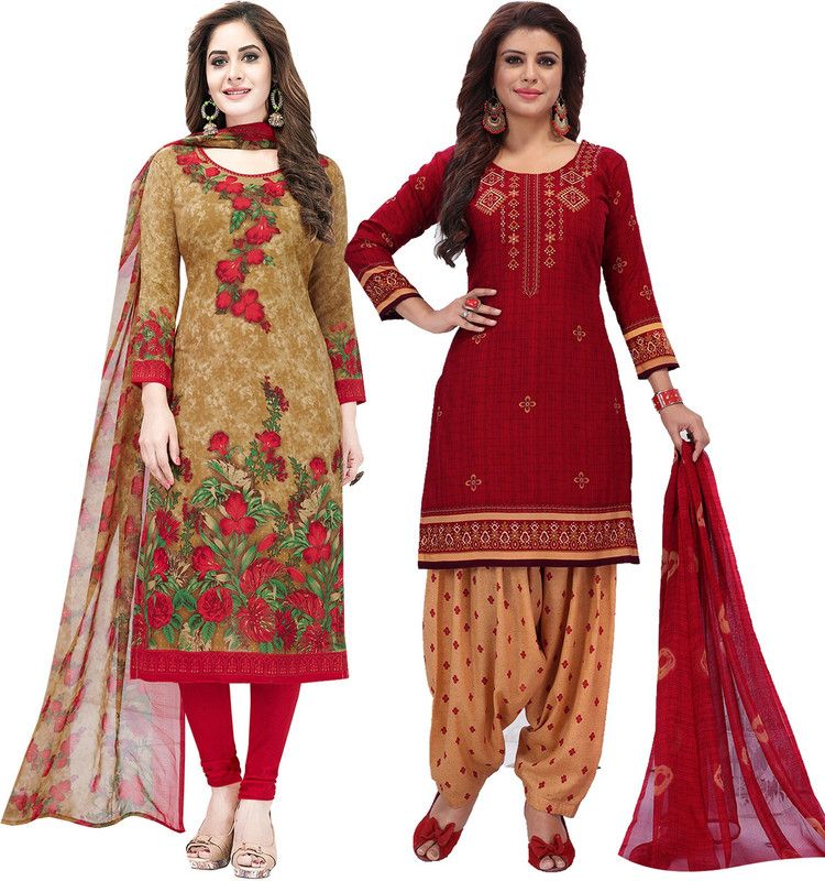 Unstitched Polycotton Kurta & Churidar Material Solid, Printed