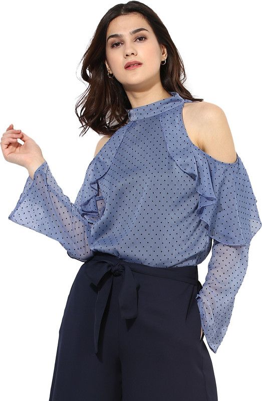 Party Regular Sleeves Polka Print Women Purple Top