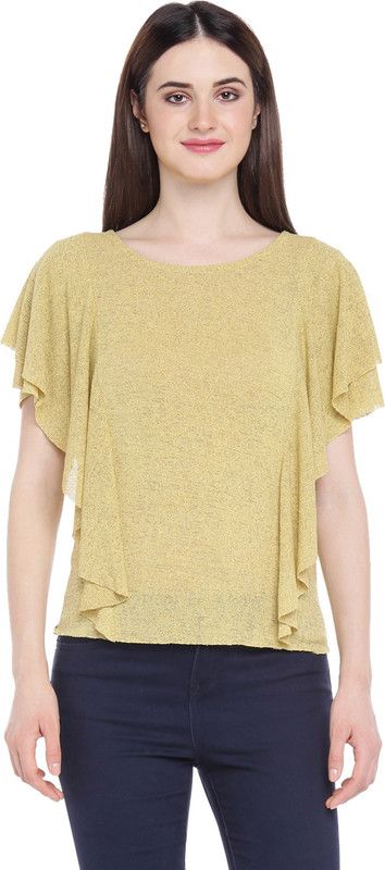 Casual Batwing Sleeves Self Design Women Yellow Top