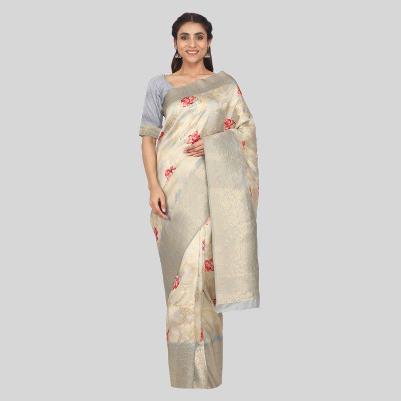 Printed Banarasi Art Silk Saree  (Beige, Grey)