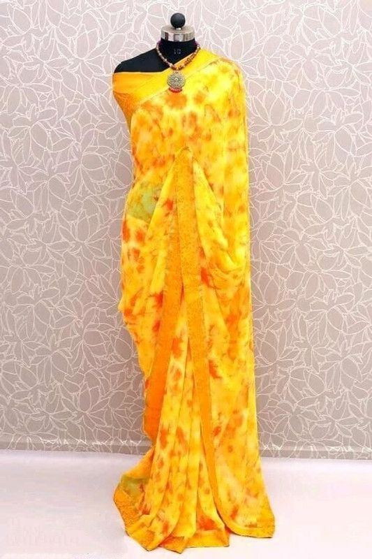 Dyed Bollywood Georgette Saree  (Multicolor, Mustard)
