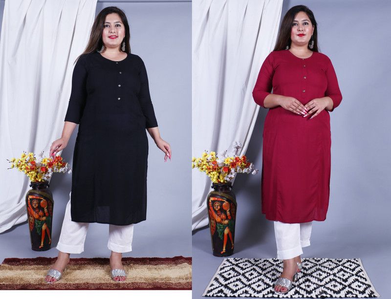 Pack of 2 Women Solid Viscose Rayon Straight Kurta  (Maroon, Black)